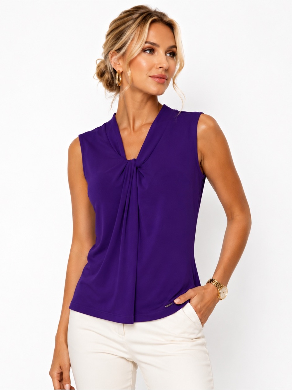 Calvin Klein Purple Sleeveless Twist Neck Blouse